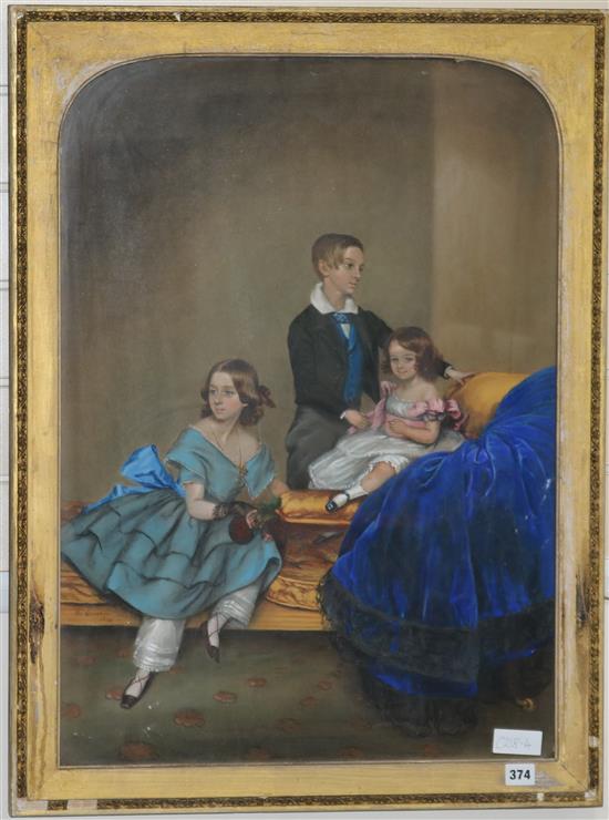 Thomas Grimshaw (fl.1853-1864) pastel, Portrait of three children, signed and dated 1847, 73 x 52cm.